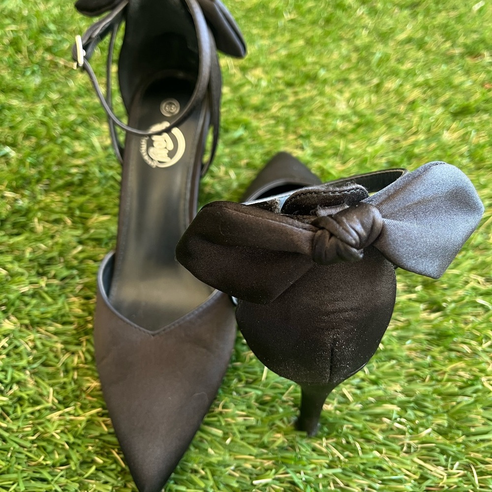 Bow Black Women's Heels Satin